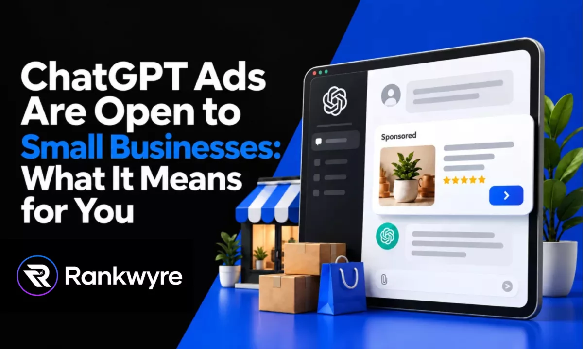 Cover reading ChatGPT Ads Are Open to Small Businesses: What It Means for You, with a sponsored plant product inside a ChatGPT conversation