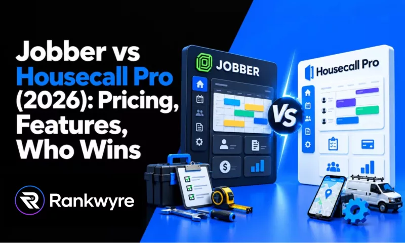 Cover reading Jobber vs Housecall Pro (2026): Pricing, Features, Who Wins, with the two apps' scheduling screens side by side