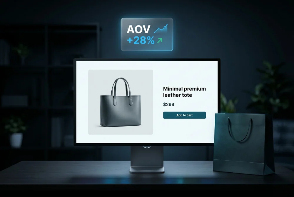 A premium ecommerce product page with average order value up 28 percent