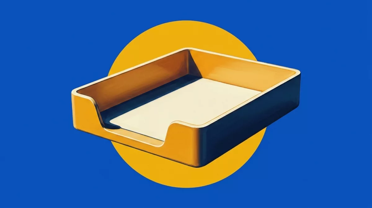 Cream illustration of a blue paper plane flying away from a phone that shows a blank contact form.