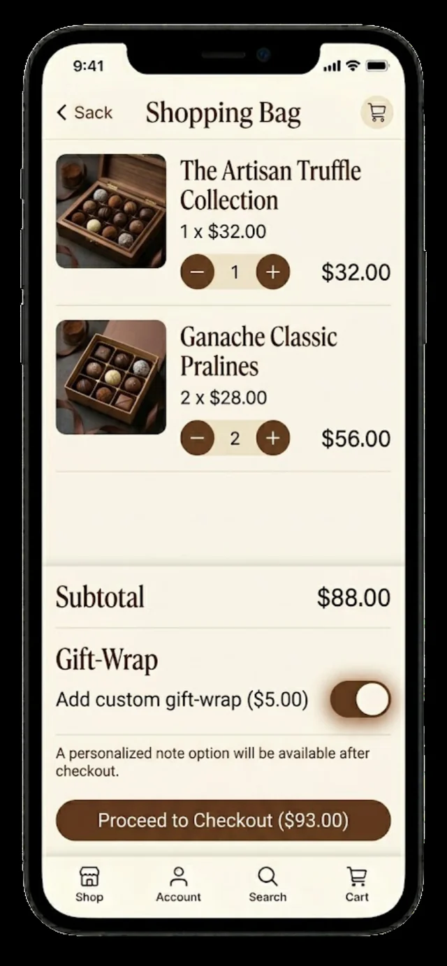Ganache shopping bag with gift-wrap on a phone