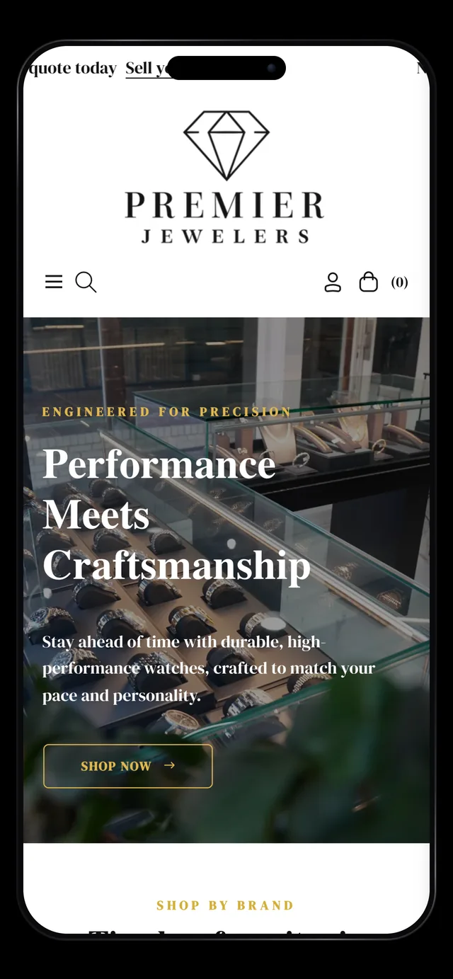 Premier Jewelers mobile homepage