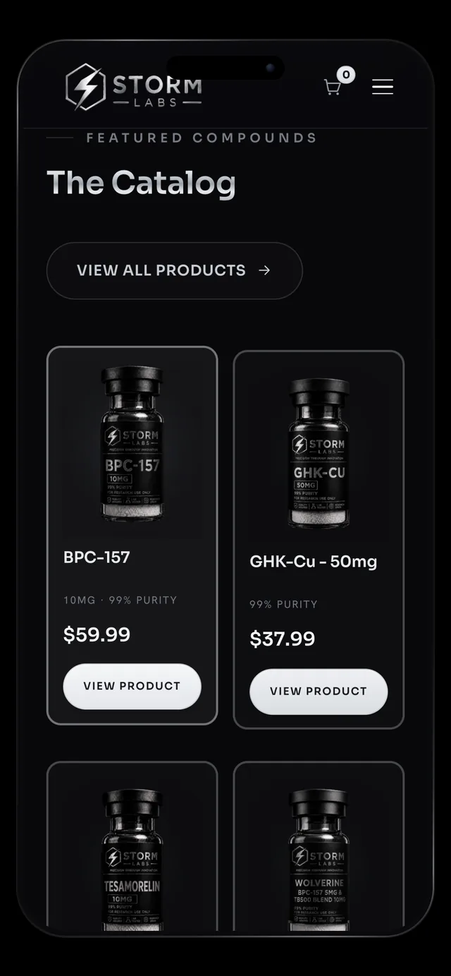 Storm Labs product catalogue on a phone