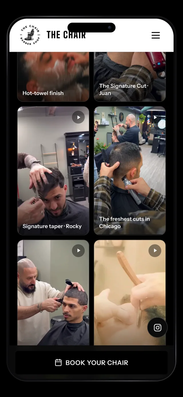The Chair Barbershop gallery of real cuts on a phone