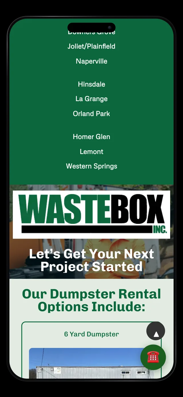 WasteBox service area list on a phone