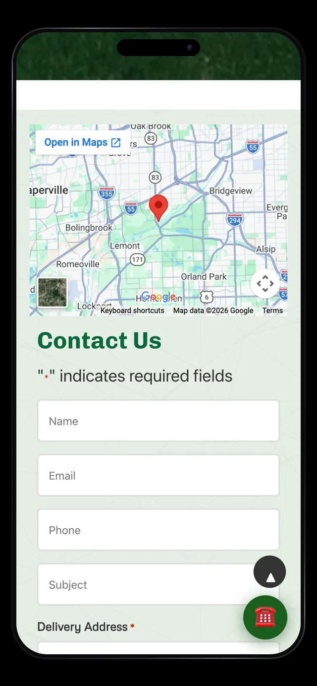 WasteBox contact form and map on a phone