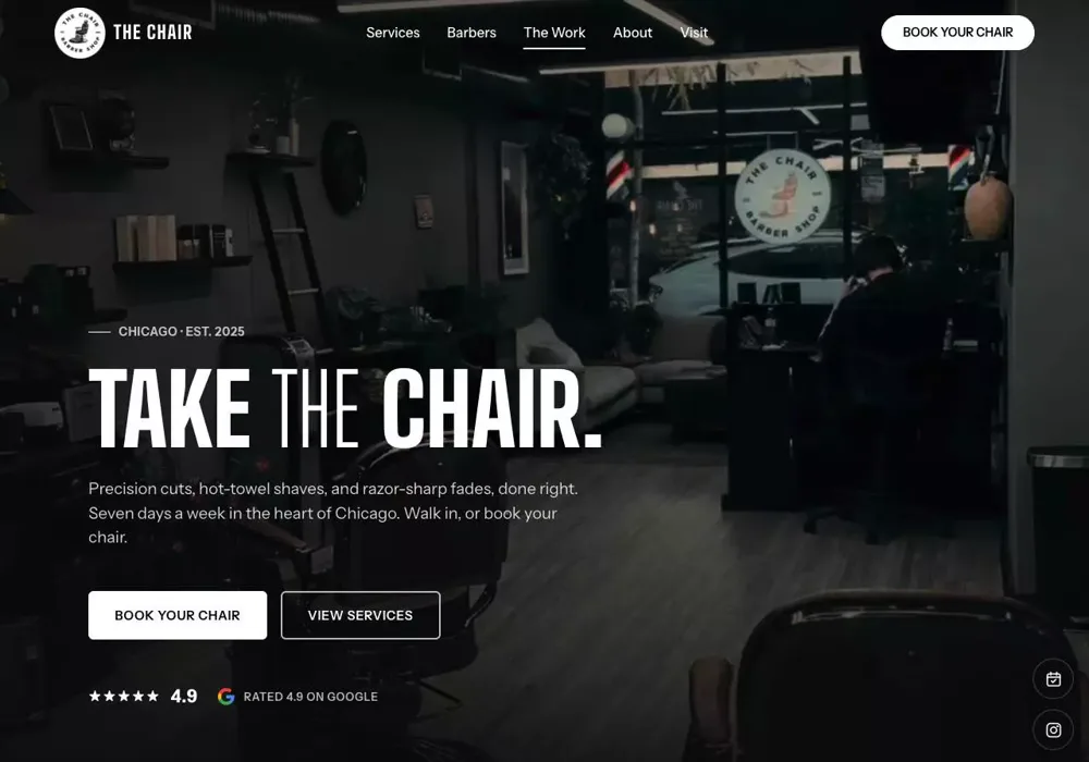 The Chair Barbershop website after the Rankwyre redesign