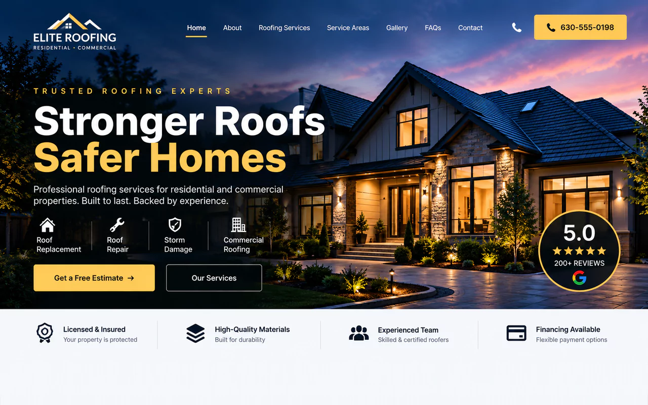 Elite Roofing example roofing homepage design