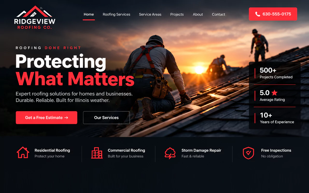 Ridgeview Roofing example roofing homepage design