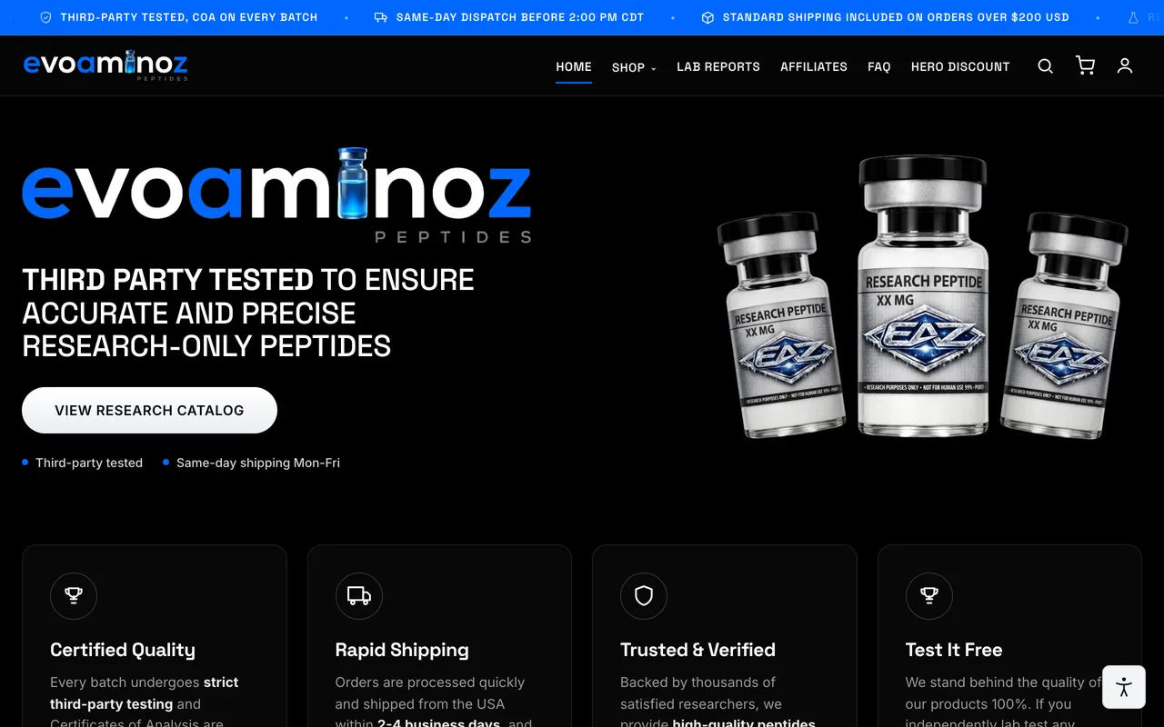The Evo Aminoz website, built by Rankwyre