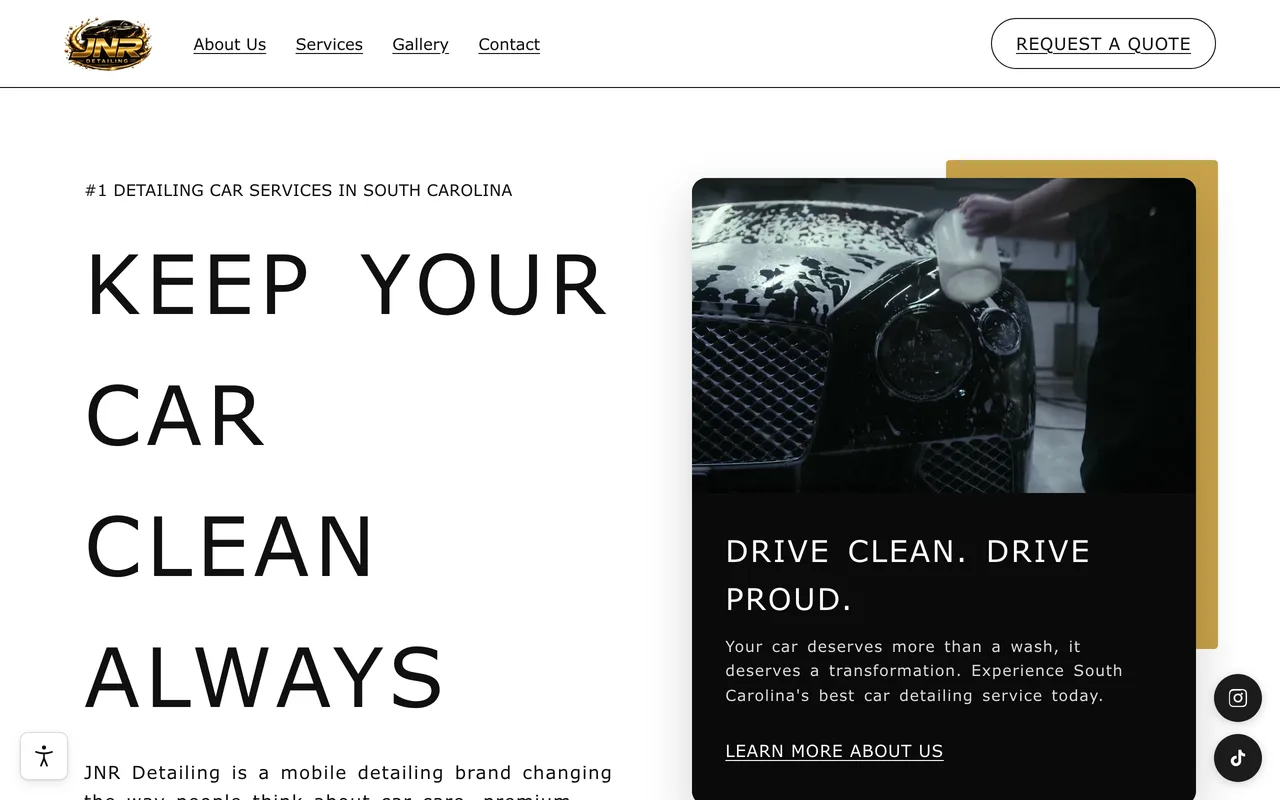 The JNR Detailing website, built by Rankwyre