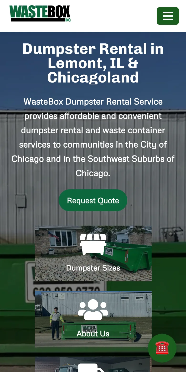 The same WasteBox site on a phone