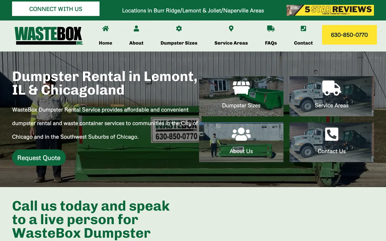The WasteBox site on a desktop