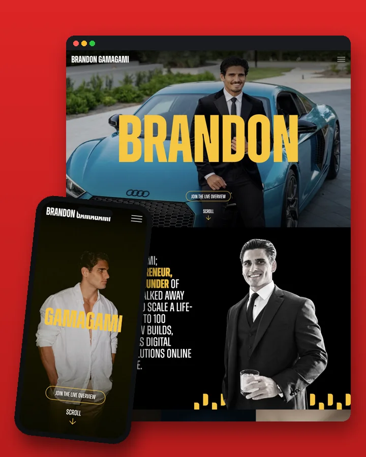 Brandon Gamagami personal brand website, desktop and phone, built by Rankwyre